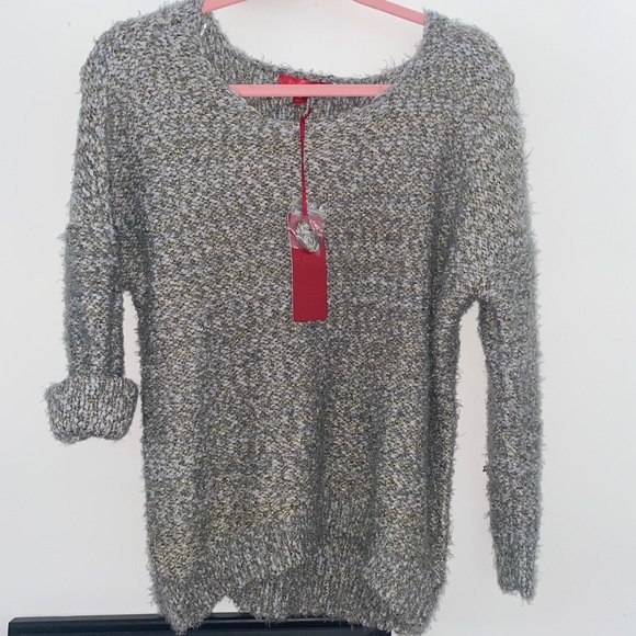 Fuzzy Chunky Knit Boucle Sweater | Jennifer Lopez | Gold Metallic Sweater |NWT | - Picture 7 of 15